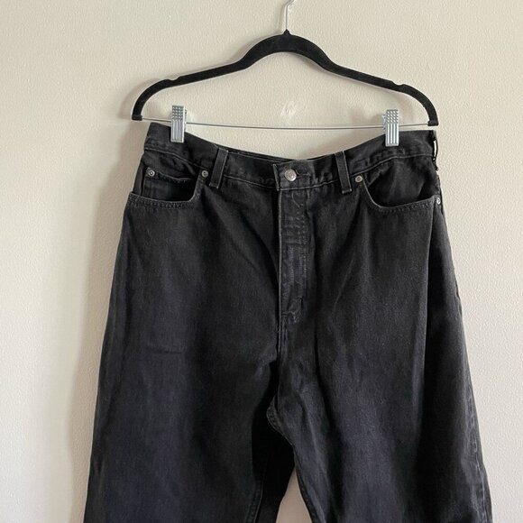 Lands End Women Sz 14 Black Dark Wash Relaxed Fit Denim Hi-Rise Jeans *Altered* - Picture 3 of 9
